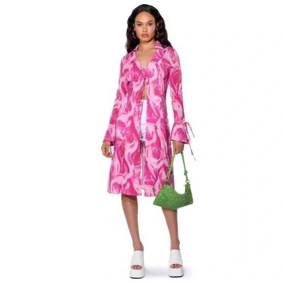 AKIRA Tops Akira Label Rosey Tie Front Blouse In Multi Pink